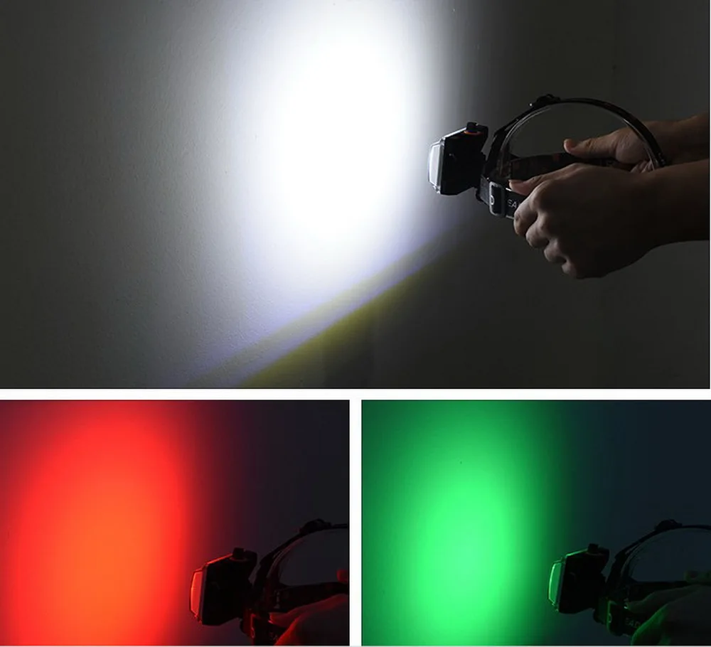 Factory Cheap OEM White Red Green Beam Rechargeable LED Headlamp Warning Safety Headlights