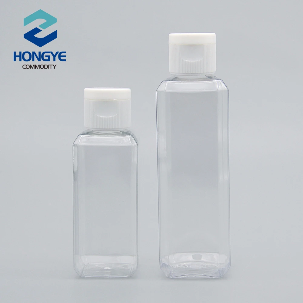 Travel Size 2oz Clear Plastic Empty Bottles with Flip Cap 60ml 100ml cosmetic square  bottle