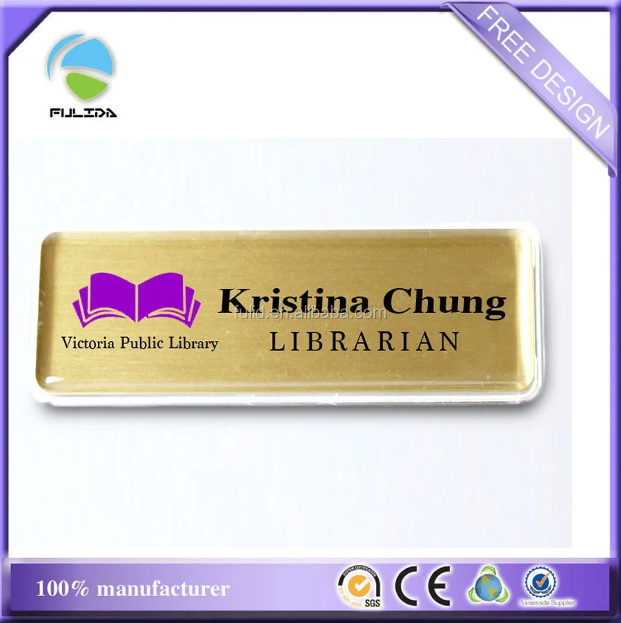 ABS Plastic and Aluminum and Acrylic 3 Layers Material Library Staff Name Tag
