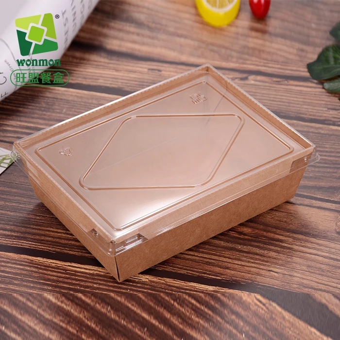 New Design kraft paper take away food packaging box with transparent lids