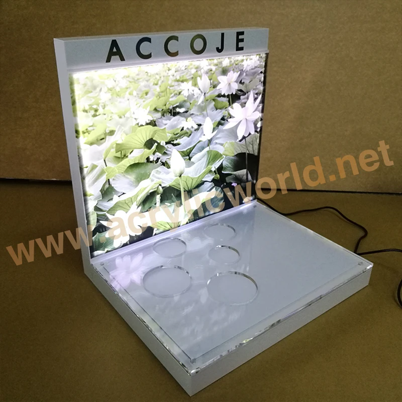 Retail Counter Acrylic Cosmetics Display Stand/Acrylic Cosmetics Display with LED Light