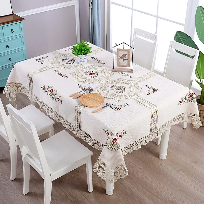 European Style Handmade Crochet Lace Ribbon Embroidered Table Cloth for Decoration Cover  Home Decor