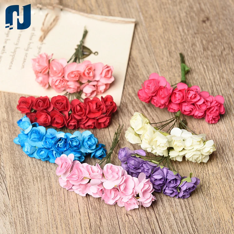 1 Bundle of 12pc Miniature Artificial Flowers Paper Rose Flower Wedding Card Embellishment Scrapbook Craft