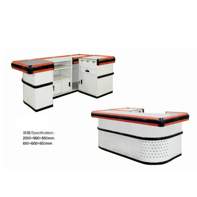 Supermarket Checkout Cash Counter Retail Check out Waiting Design  for sale metal and wooden checkout counter