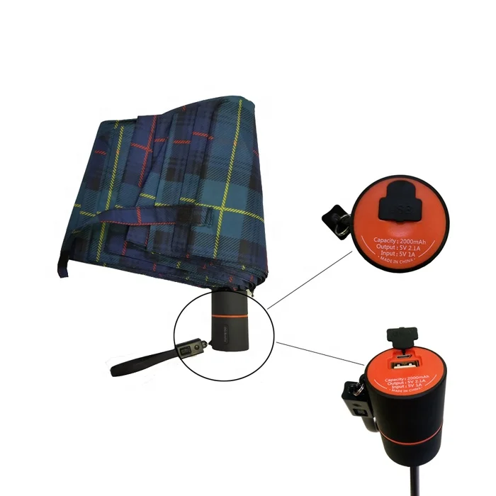 mini rainy umbrella outdoor custom umbrella with mobile power bank manual folding umbrella handle holder