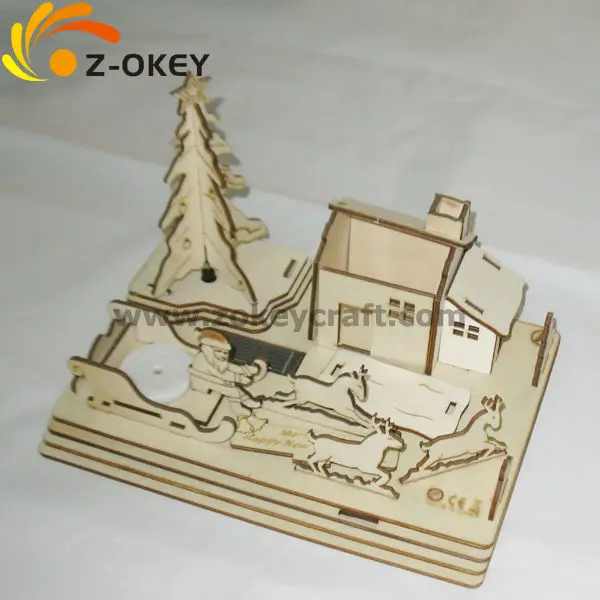 
new design 3D wood puzzles for assembling a Christmas house and tree 