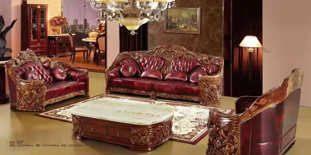 
European hard wood carved handmade flower livingroom royal sofa set 