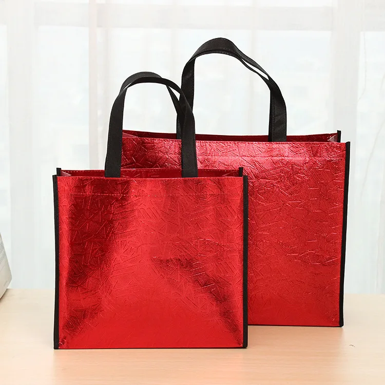 logo print reusable non woven aluminum foil luxury gold tote bag