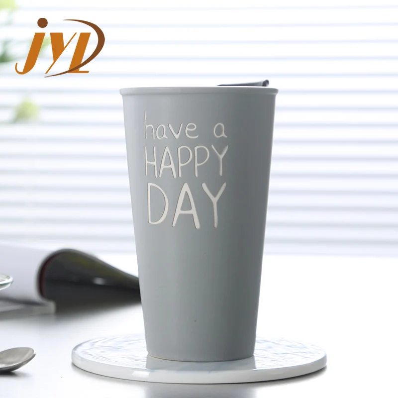 Customized Stone Coated Glazed Ceramic Stoneware Letter Travel Mugs For Office Coffee Cafe