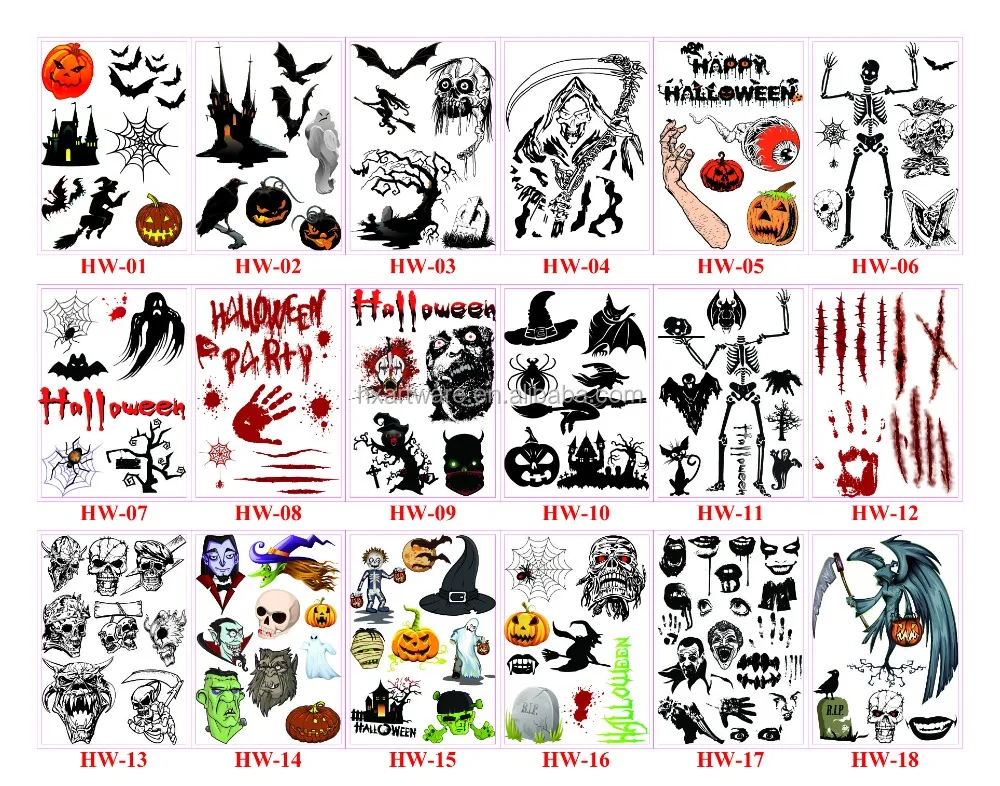 
Custom design 3D halloween tattoo sticker , Halloween tattoo 