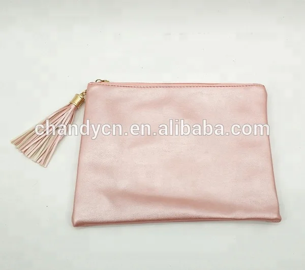 Wholesale Rose Gold Tassel PU Leather Cosmetic Bag