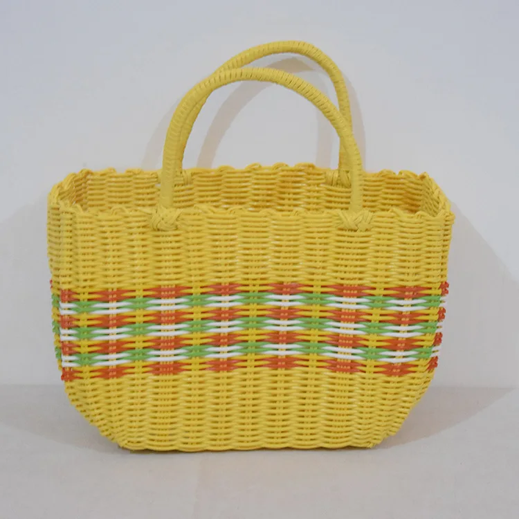 Manufacture Custom Size Colorful Laundry Plastic Rattan Woven Storage Basket