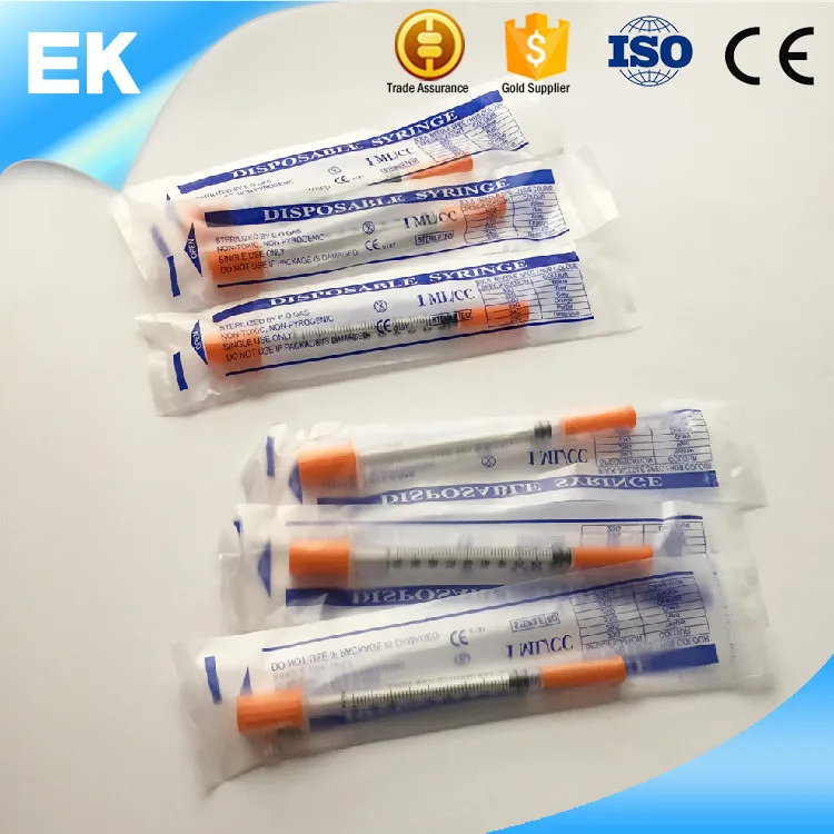 Disposable insulin syringe with fixed needle 1 ml