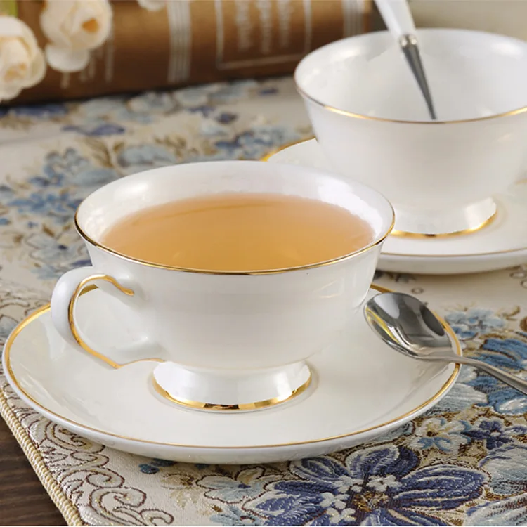 210ML Handmade White Porcelain Cup And Saucer Set Porcelain With Golden Trim