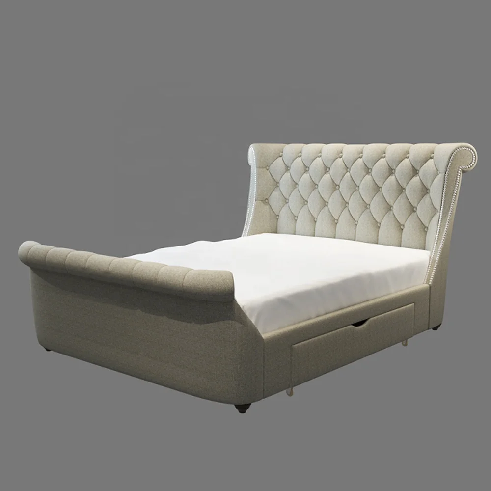 
Оптовая продажа, кровать большого размера с деревянной обивкой и ящиком для хранения 