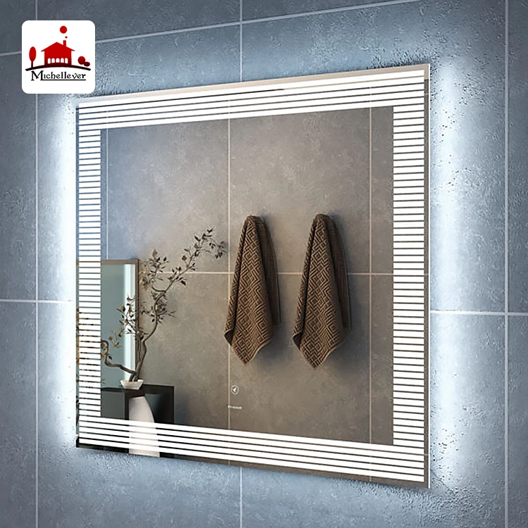 
Custom modern led rectangle decorative mirrors unique led light orthogon framed bedroom mirror 