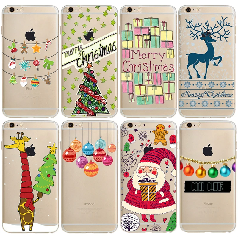 
Cute Christmas Present Soft Phone Cover Case For iPhone 6 6S 7 5 5S SE 6Plus 6SPlus 5C 4 4S Animal Tree Hat Cat Capa Celular 
