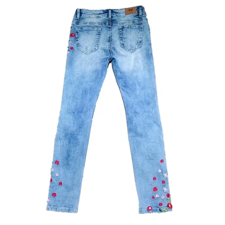 High Quality Comfortable Light Blue Jean Pants Lady Ripped Jeans