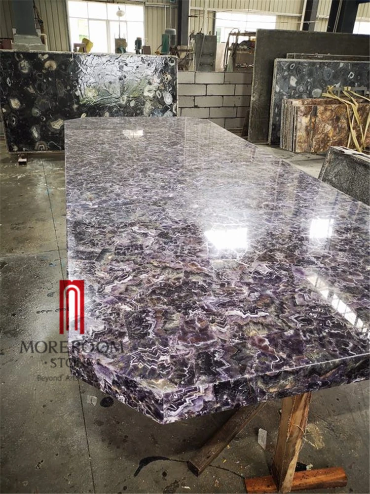 Gemstone Slabs Wholesale Polished Backlit Amethyst countertop