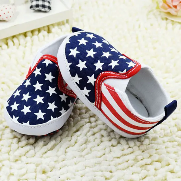 Best Price Toddler White Star Print Crib Shoes Kids Anti Slip Shoes Soft Sole Prewalker
