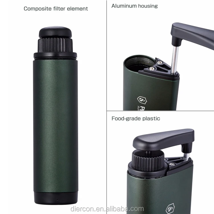 Diercon aluminum material hand pump water purifier filter personal water filter for outdoor (TW01)
