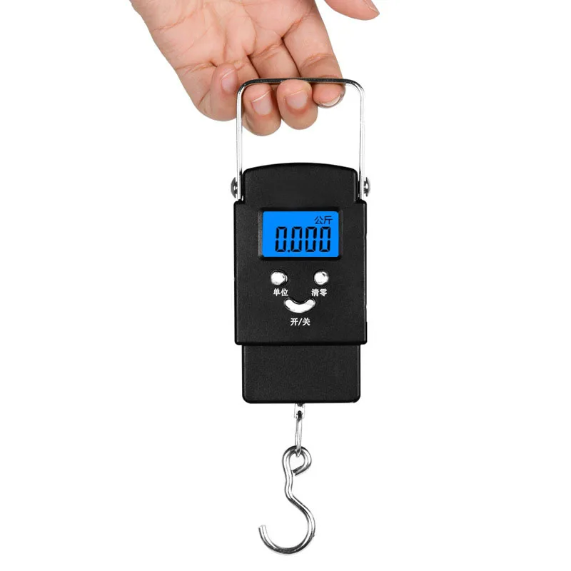 Portable Backlit LCD Display 110lb/50kg Electronic Balance Digital Fishing Postal Hanging Hook Scale with Measuring Tape