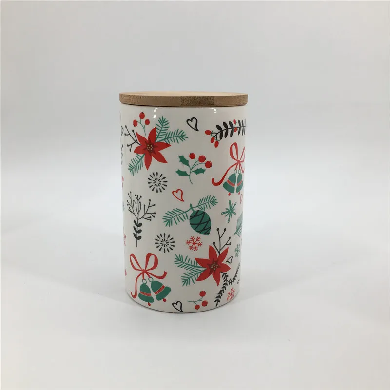 Custom various design airtight storage jar kitchen ceramic canister bamboo lid