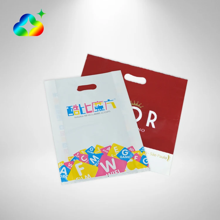 Customized Reusable Foldable Shopping Gift Packaging Die Cut Handle Plastic Bags With Handle Logo Print