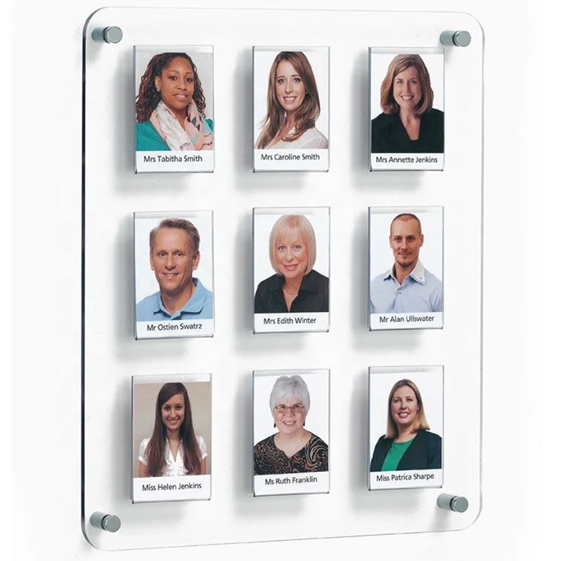 Clear acrylic staff photo boards display board with pockets