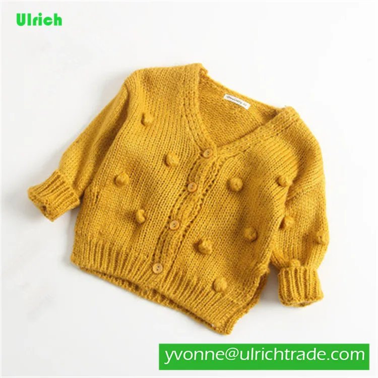 ZQ036 Зимний вязаный шерстяной свитер для маленьких девочек с помпоном