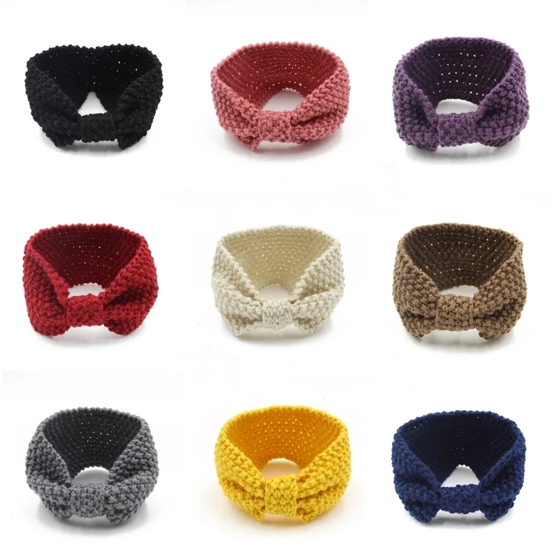 Japanese Candy Color Stylish Woolen Knitting Elastic Bow Tie Headband Crochet Head Wrap Hairband