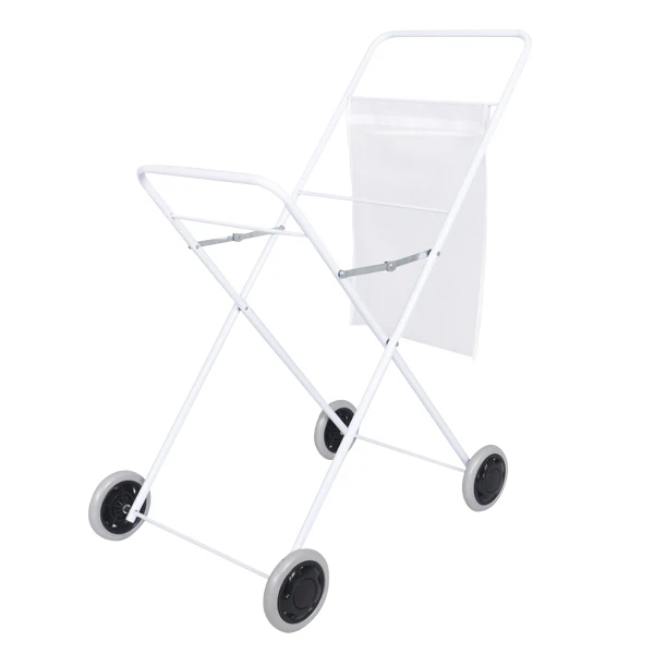 
White Metal Folding Shopping Trolley With Mesh Bag 