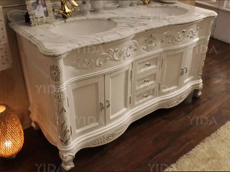 Classic Retro beige Bathroom Vanity Antique Wooden Bathroom Vanity with mirror