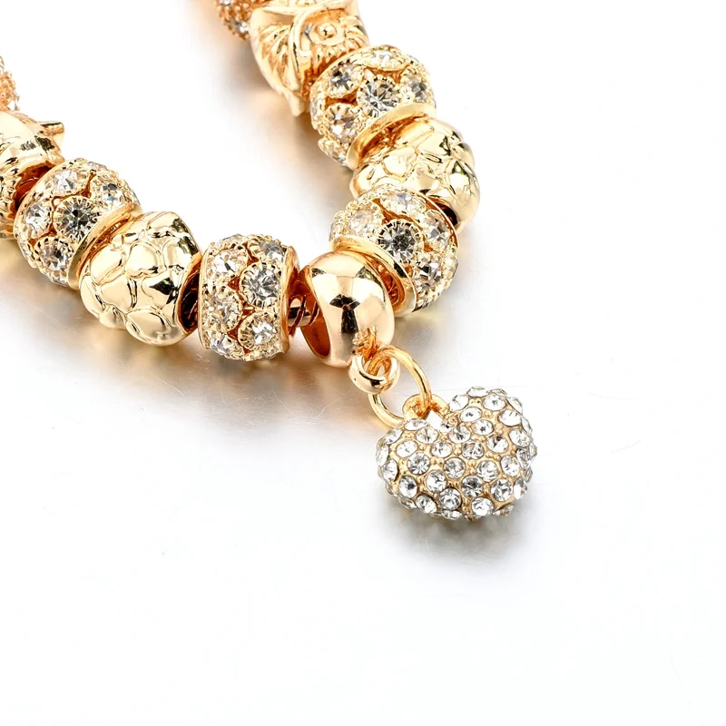 Murano glass beads gold  pendant bracelet with crystal heart pendant charm bracelet