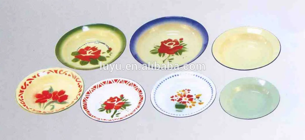 enamel food dishes and soup plate