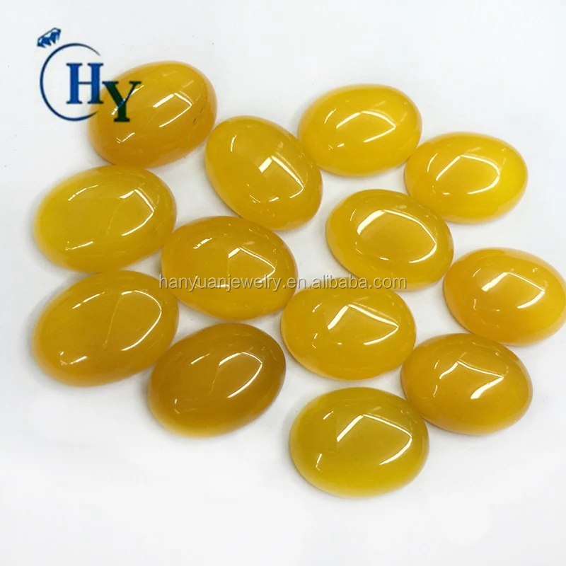 Natural gemstone chalcedony oval cut yellow agate cabochon