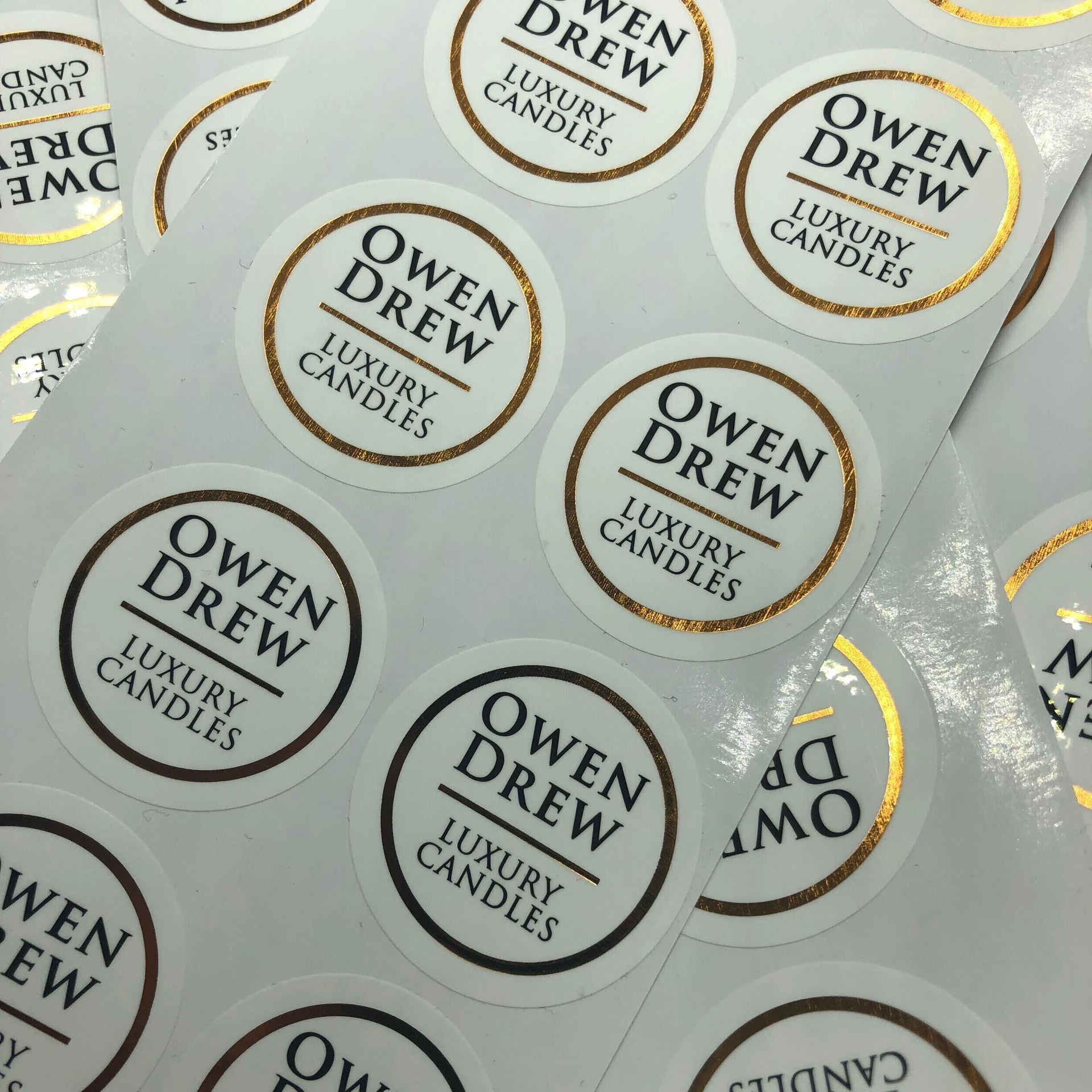 Thermal self-adhesive Strong Glue Custom  gold foil logo stickers paper labels