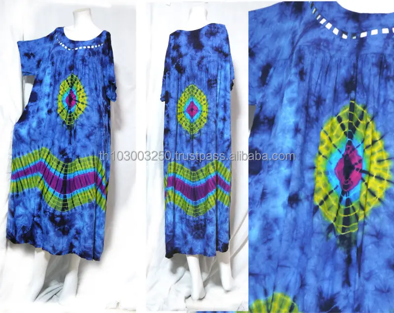vintage retro thai style HIPPIE BOHO tie dye handmade lattice top kaftan maxi dress