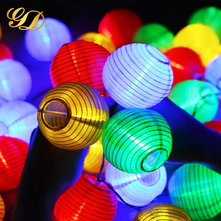 Solar New Year Decoration Chinese Paper Lantern Multicolor LED String Light