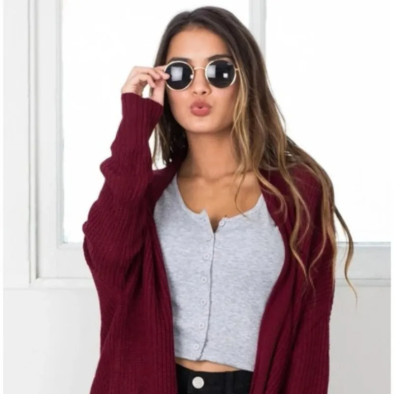 Tryme Women knitted long sleeve long sweater cardigan for female autumn new overcoat outwear coats women