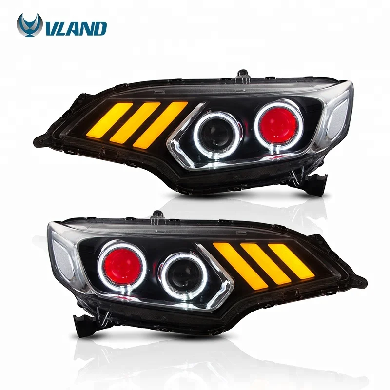 VLAND Manufacturing and Wholesale sequential headlamp 2014-up mustang look headlight For Honda jazz  fit