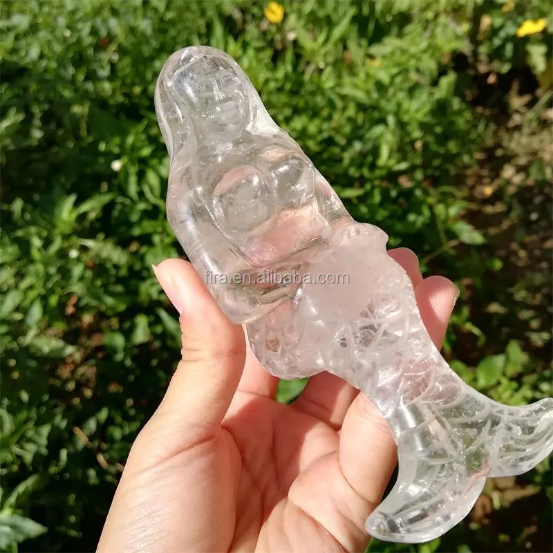 Hand Carved Mermaid Figurines And Statues White Quartz Stone Crystal Mermaid Sculpture For Wedding Gift
