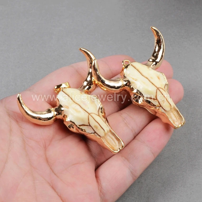 Longhorn подвески из смолы в виде черепа быка крупного рогатого скота животных с позолоченным покрытием