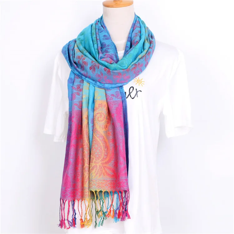 Colorful flowers Jacquard Scarf cotton pashmina Women Wrap Shawl tassels Scarves