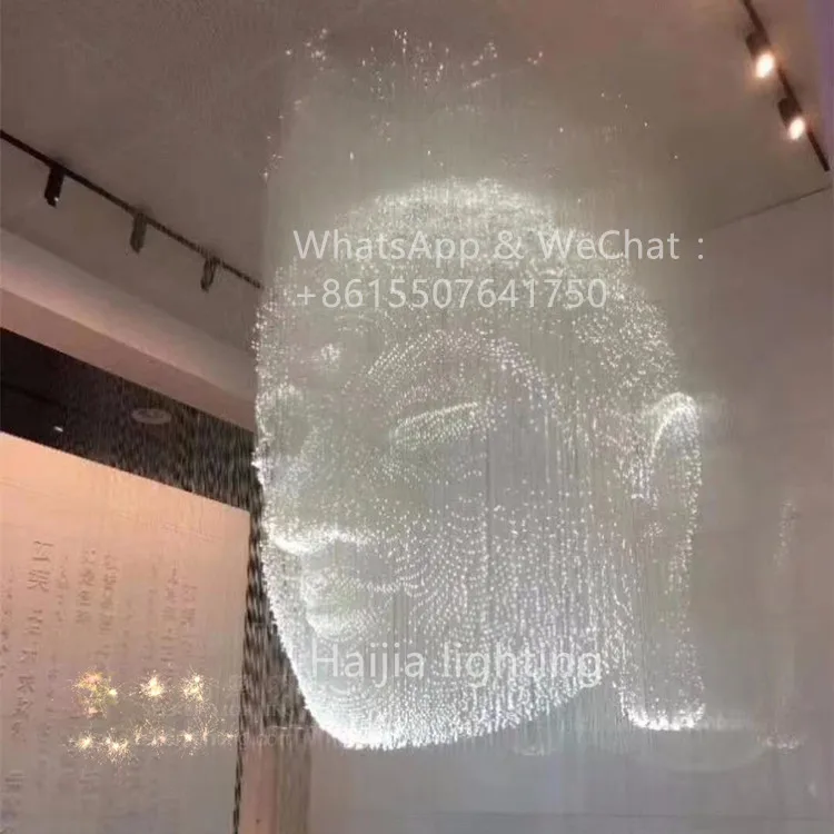 Hotel project large customized colorful led fiber optic crystal chandelier pendant light