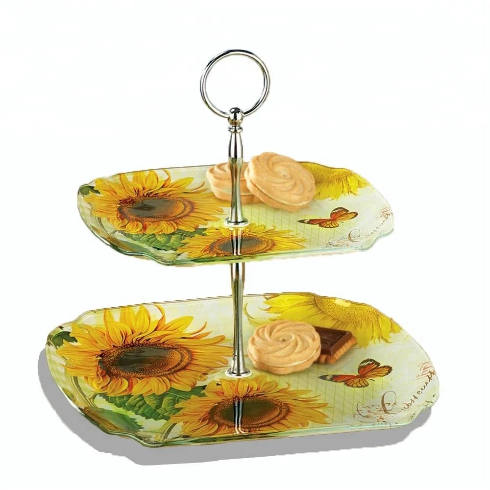 Цветочный подсолнечника 2 яруса стеклянные сервировочный поднос