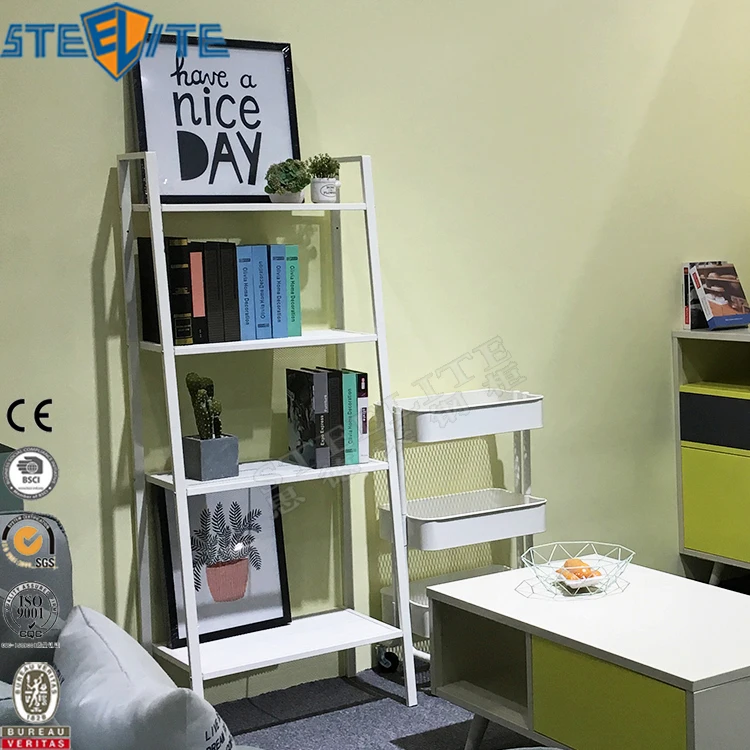 4-Tier Metal Ladder Storage Shelf Tree Bookshelf and Shoe Rack