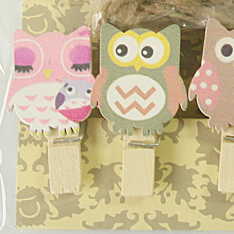 
High Quality Colorful Wooden Rope Owl Shape Note Cute Photo Clip 