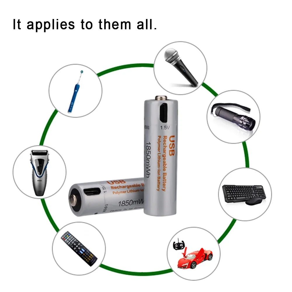 14500 Rechargeable Lithium Ion Battery 1200mAh 1850mAh Micro USB 1.5V Batteries