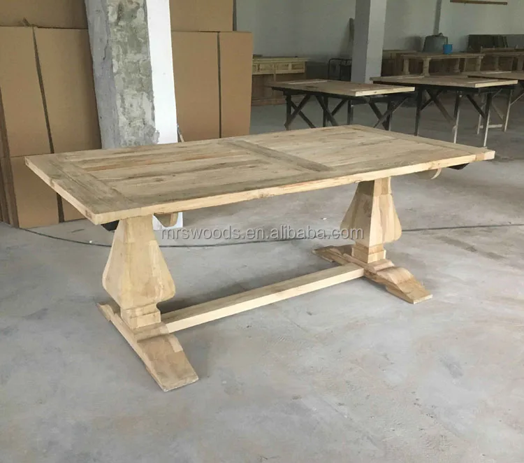 MRS WOODS Farmhouse modern reclaimed elm wooden extendable dining table set for 8